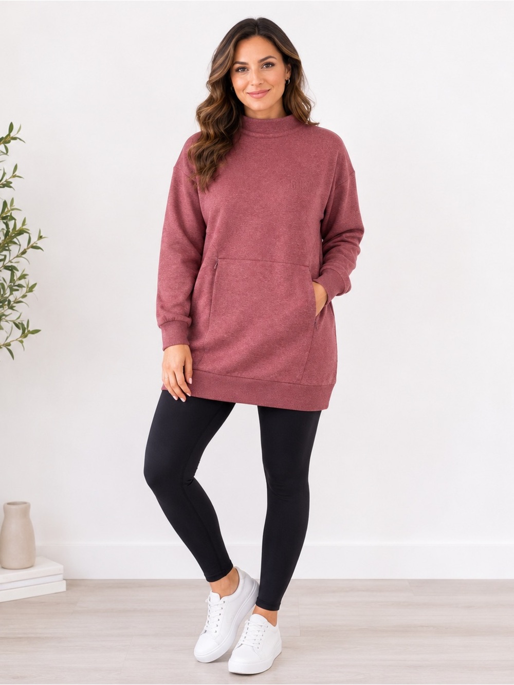 Gymshark So Soft Mock Neck Tunic Sweatshirt Heather Pink Size Small